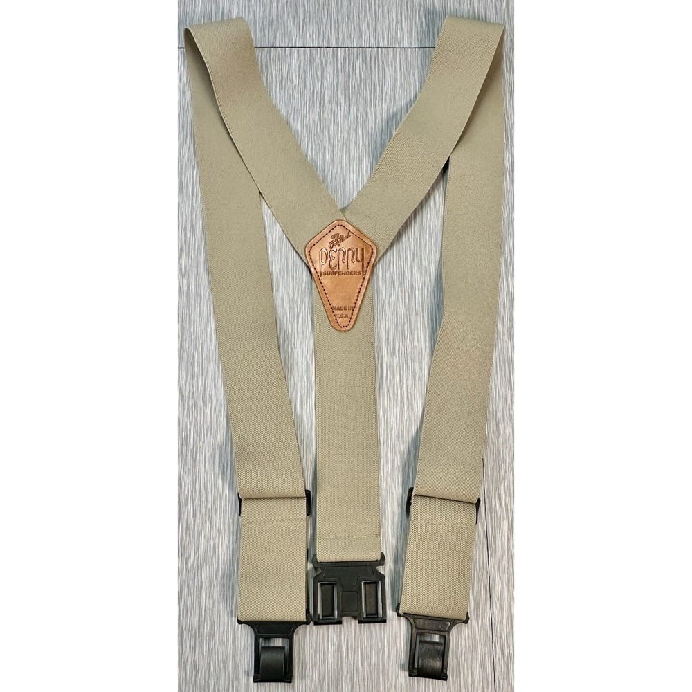 Original‎ Perry Hook-On Belt Y-Back Adjustable Beige Tan Suspenders Made in USA